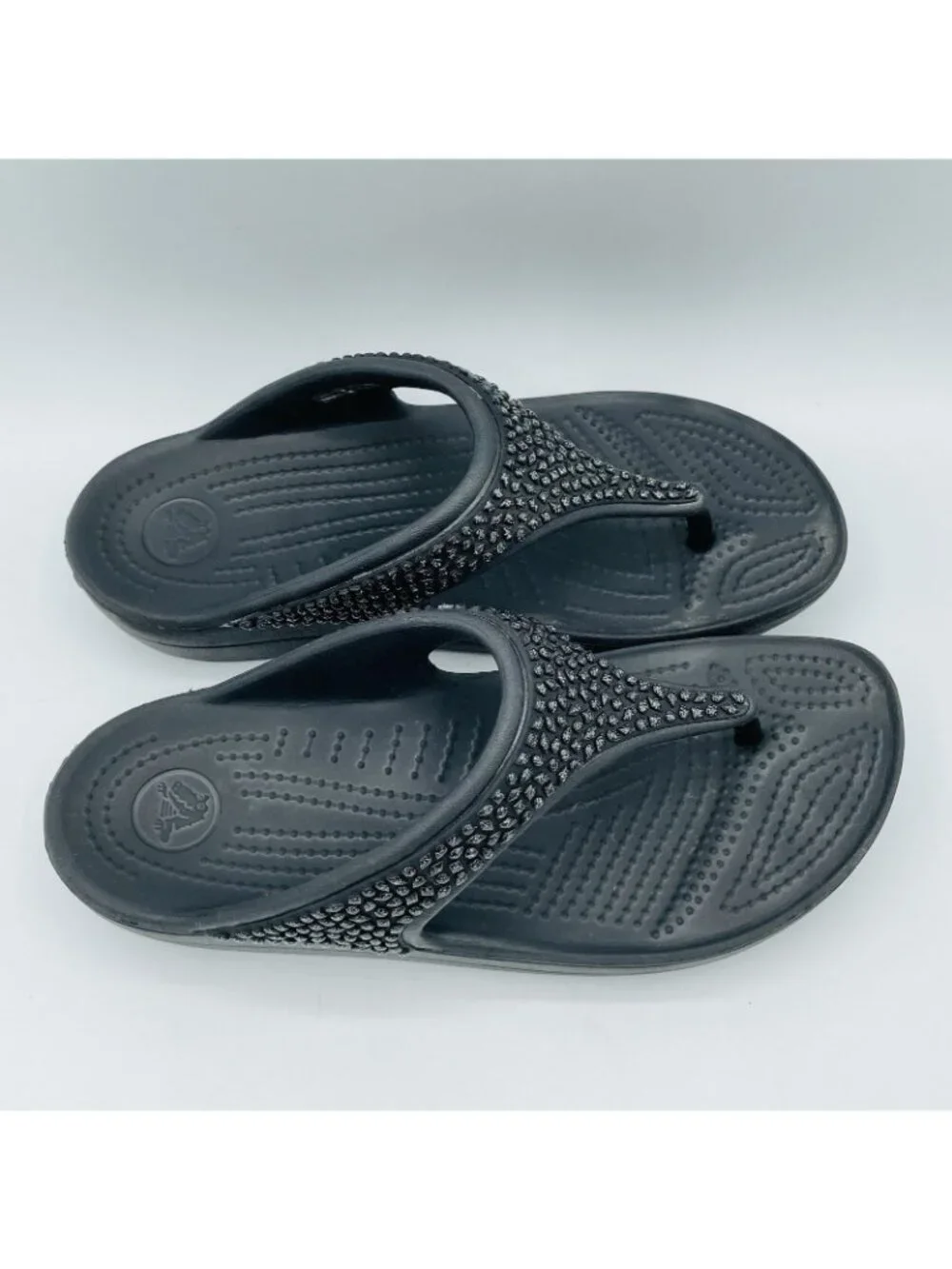 Crocs Shoes Womens Size 7 Black Slip On Thong Sandals Comfort Lightweight - Picture 3 of 11